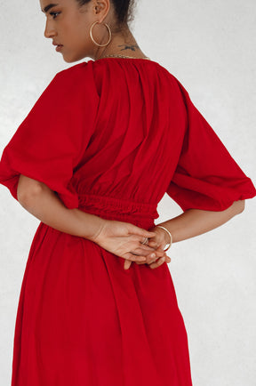 Kezas Cotton Maxi Dress - Red