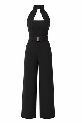 Black High-collar Jumpsuit – Gold Buckle
