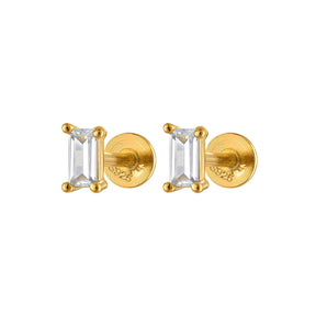 Single Baguette Gold Stud Earring Minimalist