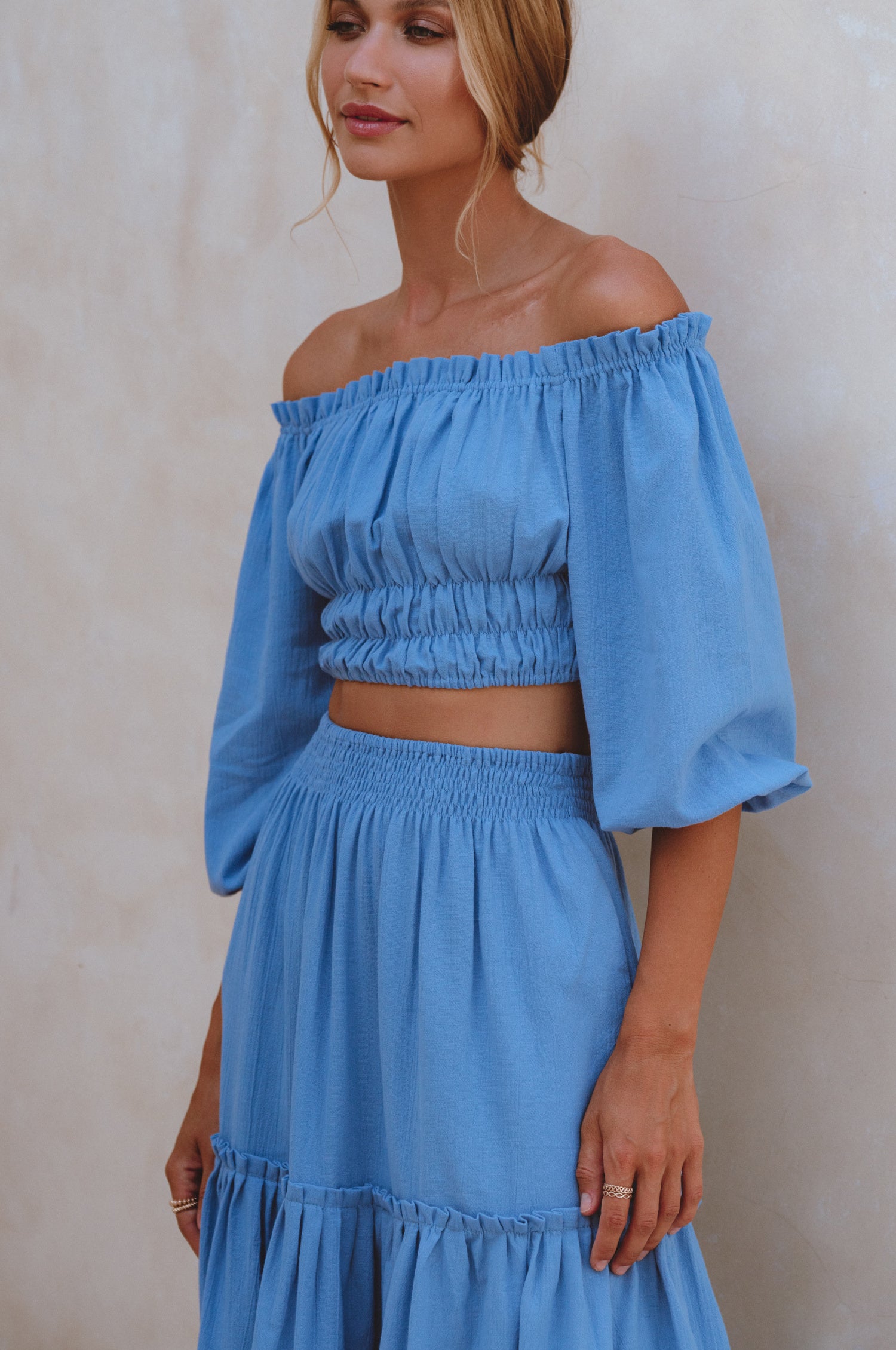 Annabelle Boho Linen Maxi Skirt - Azure