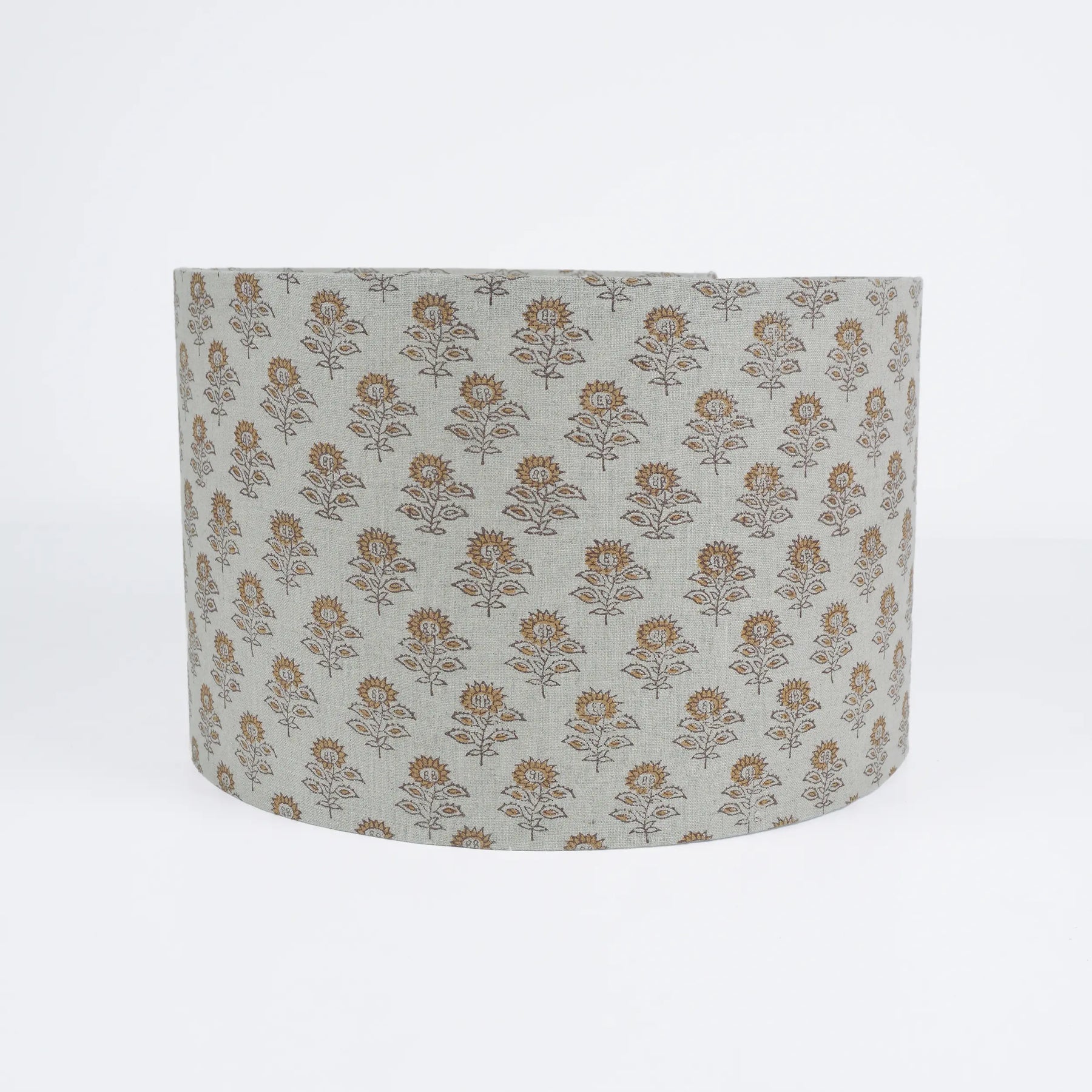 Hand Block Printed Pure Linen Drum Lampshade - Bagru Buti