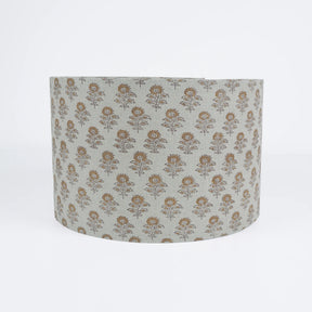 Hand Block Printed Pure Linen Drum Lampshade - Bagru Buti