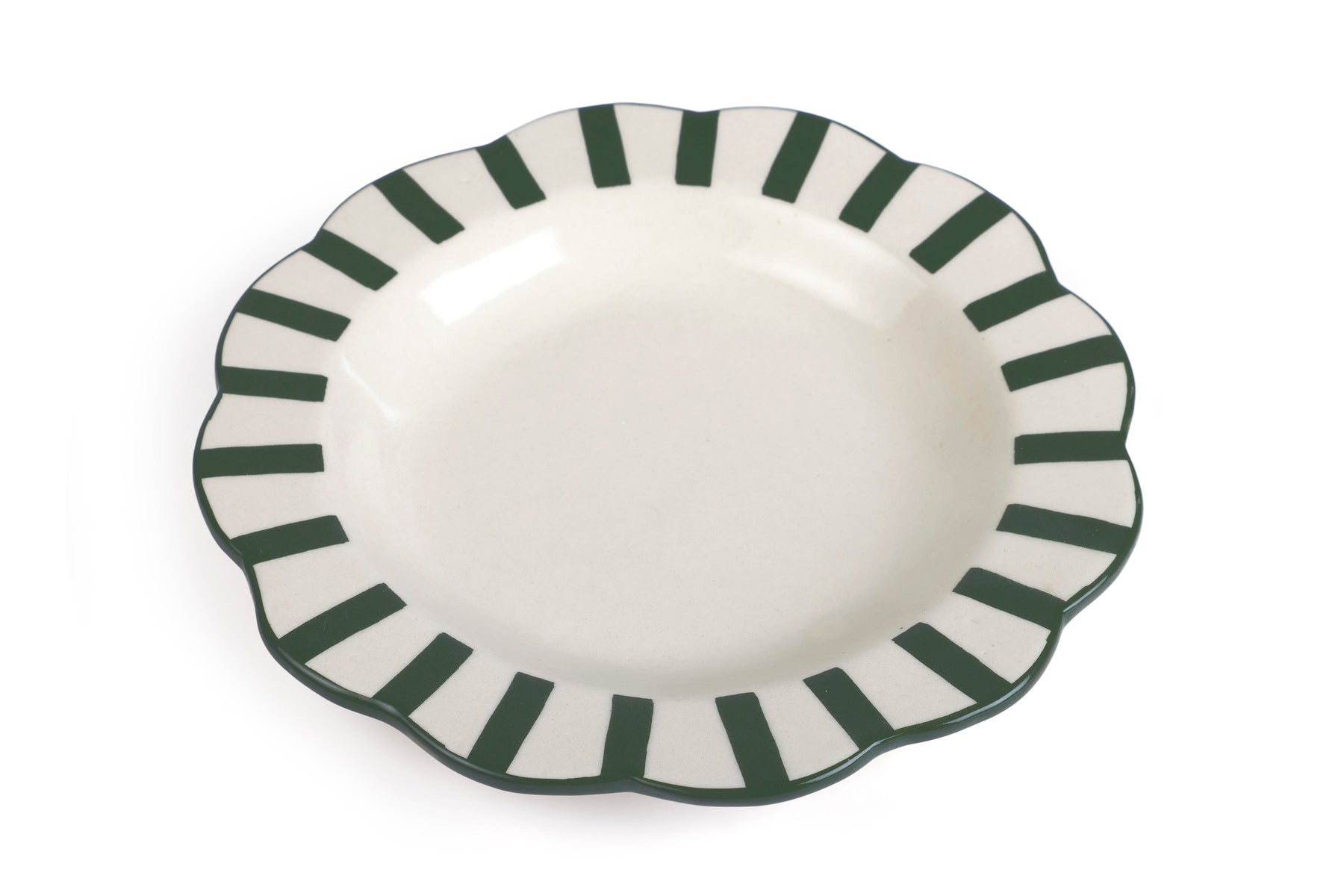 Ceramic Stripe Dinner Plate,  Olive Green - 10 x 10 x 1.25 Inches
