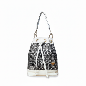 Beige Leather Bucket Terra Bag – Handmade Crossbody & Handbag, Ethical Palm Weave Bucket bag for Women