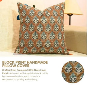 Indian Block Print Thick Linen Pillow Cover - Mayur