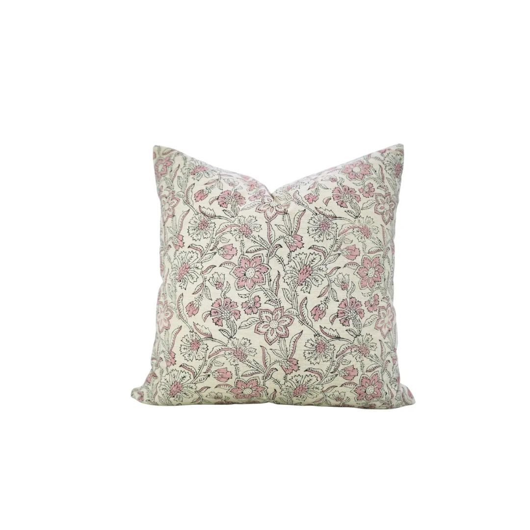 Natural  Block Print Linen Blend Pillow Cover - Jarul
