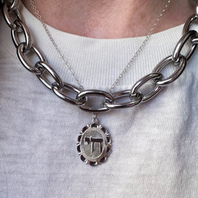 Chai Charm Necklace Sterling Silver Flower Frame
