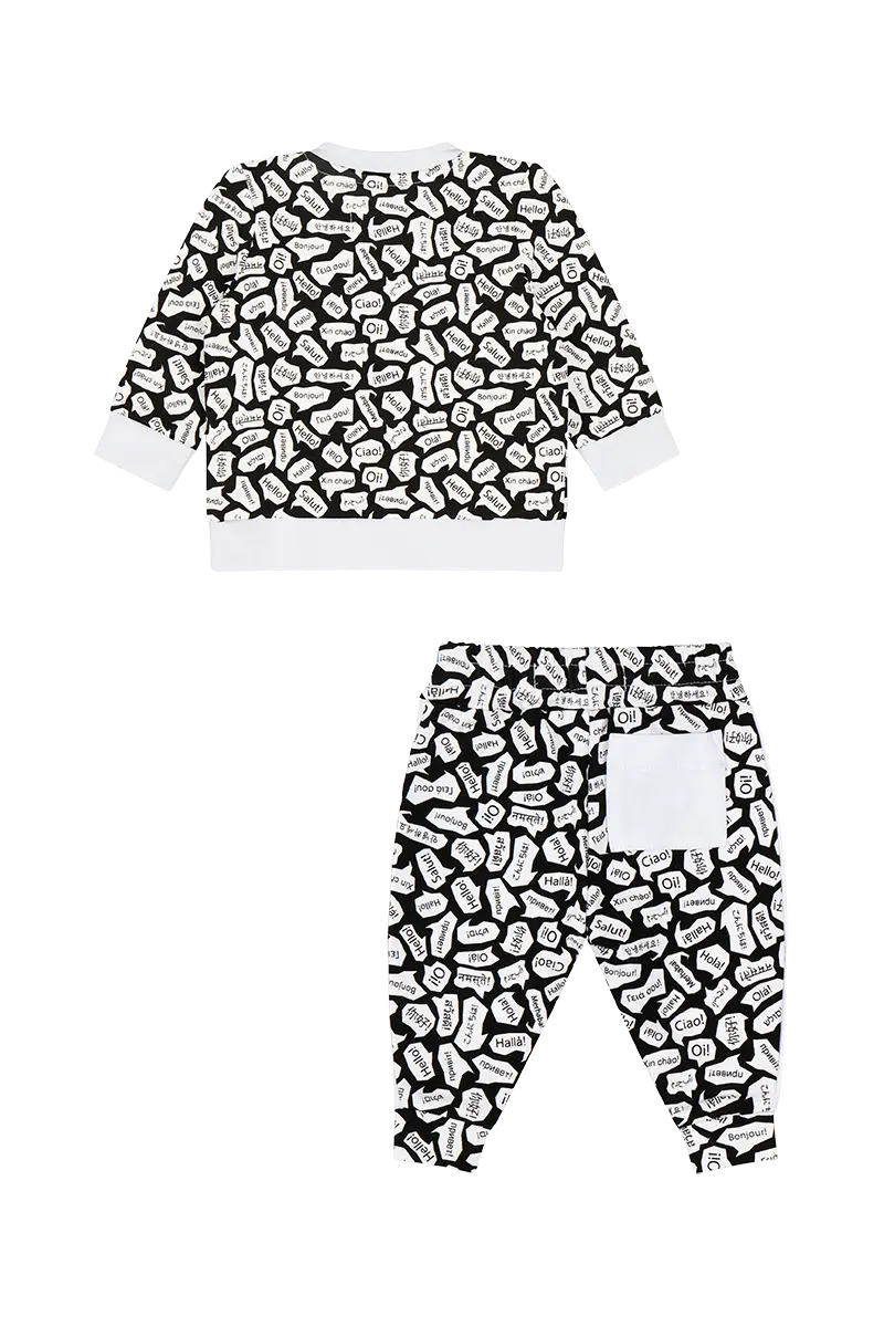 Mixed Up Clothing Baby Crewneck Sweatshirt and Jogger Pant Set Black/White/Hello