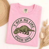 T-Rex No Like Push-Ups Fitness Graphic T-Shirt | Funny Gym Dinosaur Light Pink Cotton Tee