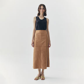 FERN SUEDE BROWN MIDI SKIRT