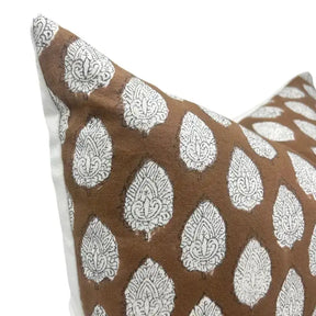 Bohemian Handcarfted  Block PrintThick Cotton White Cushion Cover-Betal Leaf