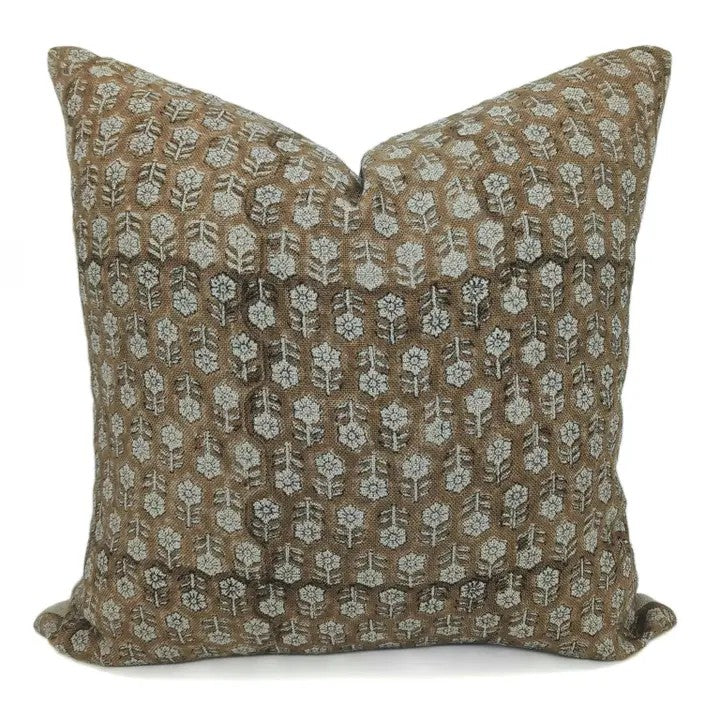 Block Print Thick Linen Designer Cushion Cover-Tulsi Buti