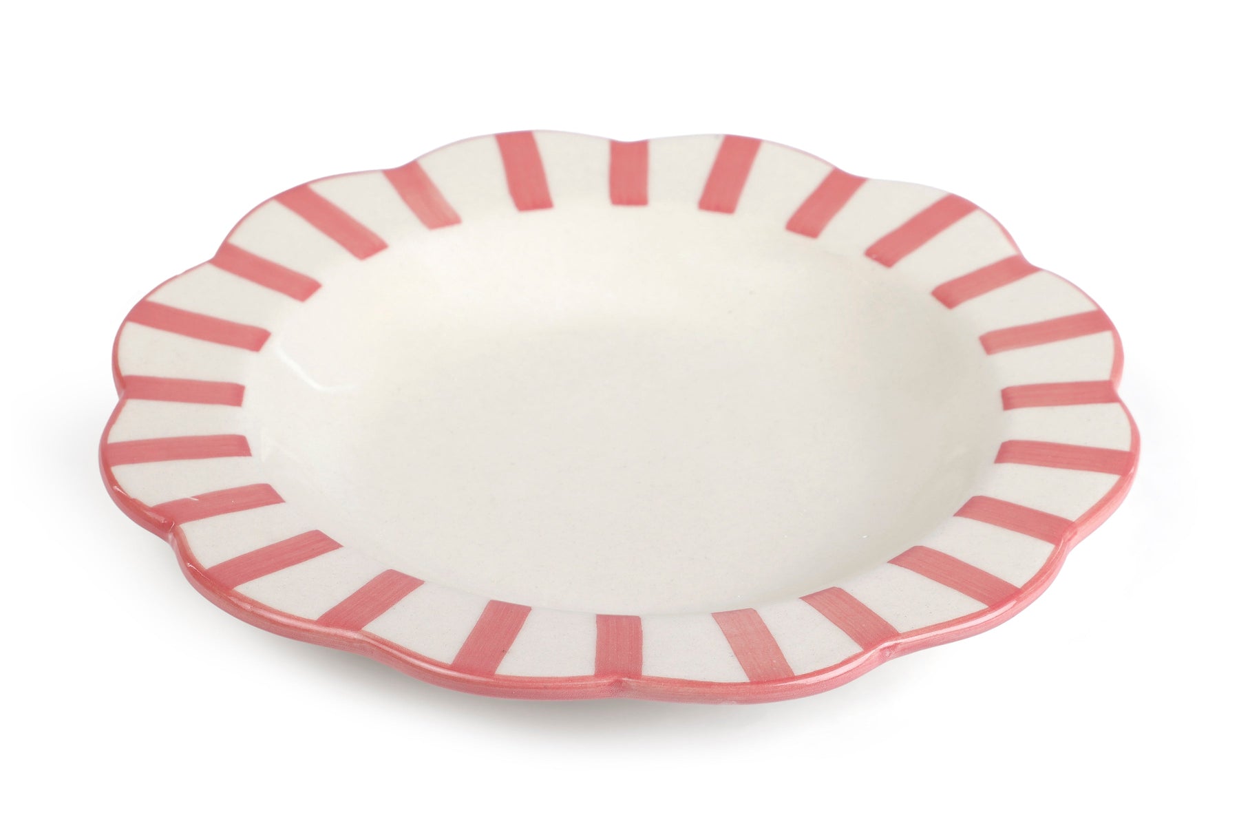 Ceramic Stripe Dinner Plate,  Pink - 10 x 10 x 1.25 Inches