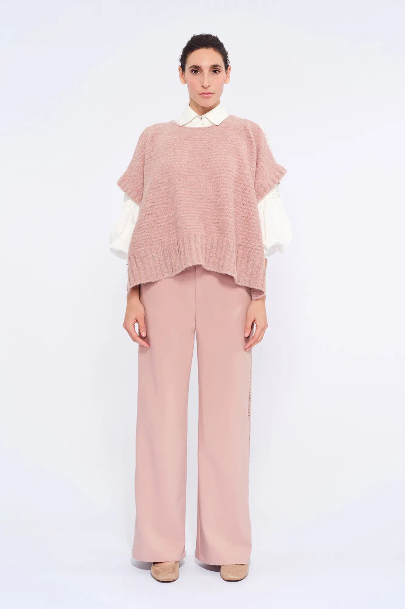 Chelsea Openwork Alpaca Poncho | Rose Melange