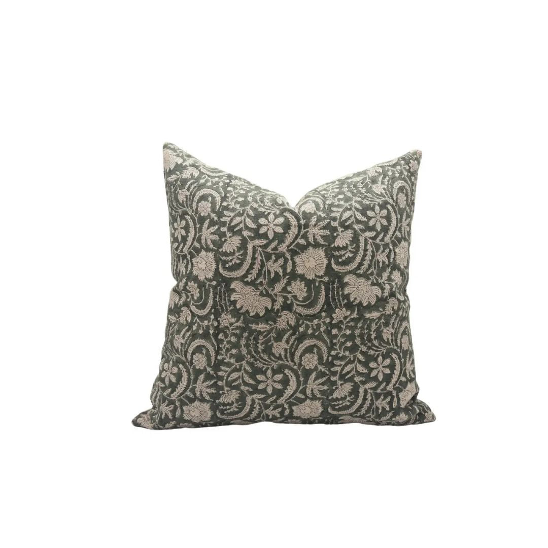 Hand Block Printed Thick Linen Room Pillow Cover - Kundanvan