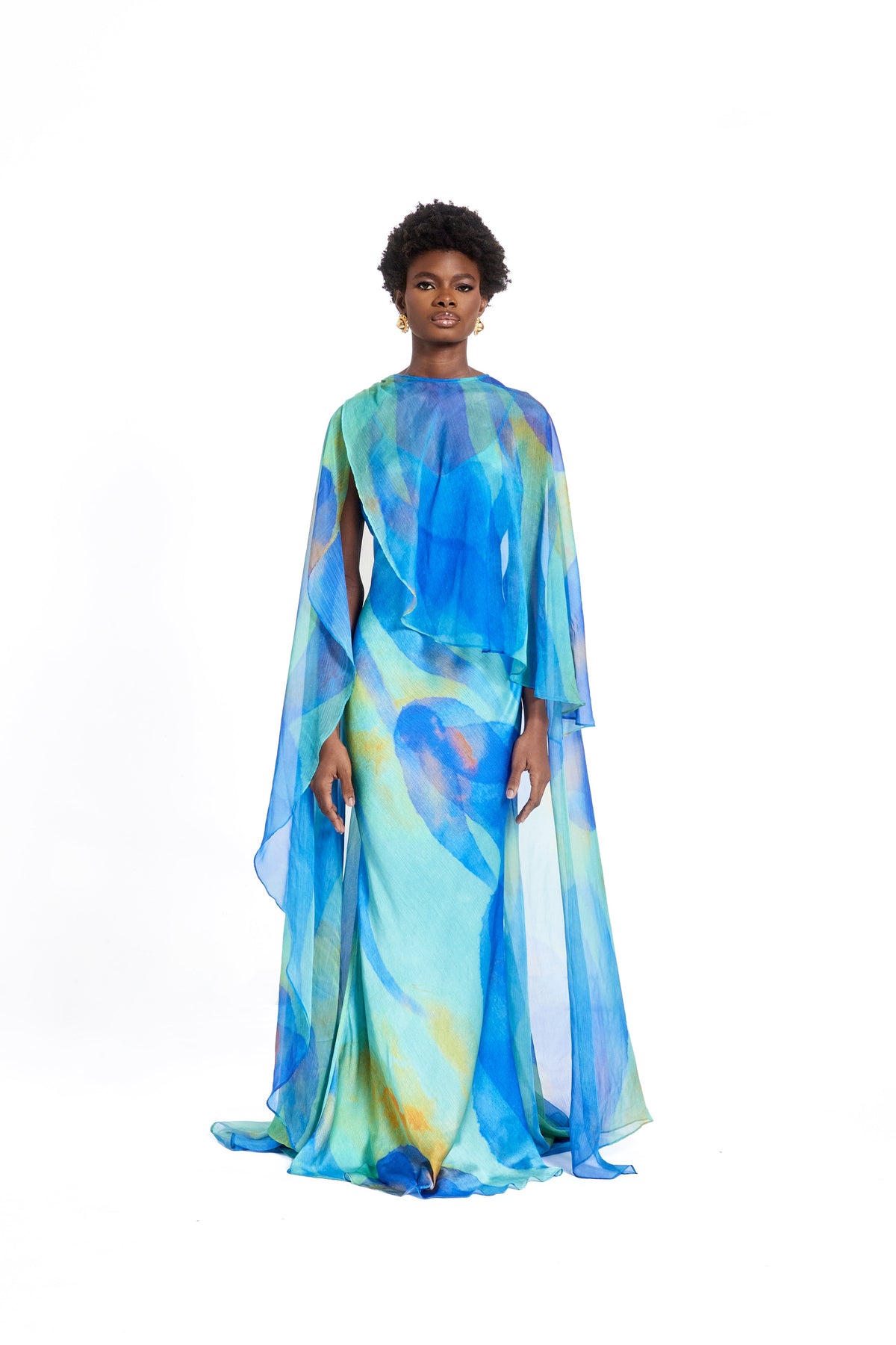IRIS DRESS WITH CAPE- TURQUOISE CHEMI