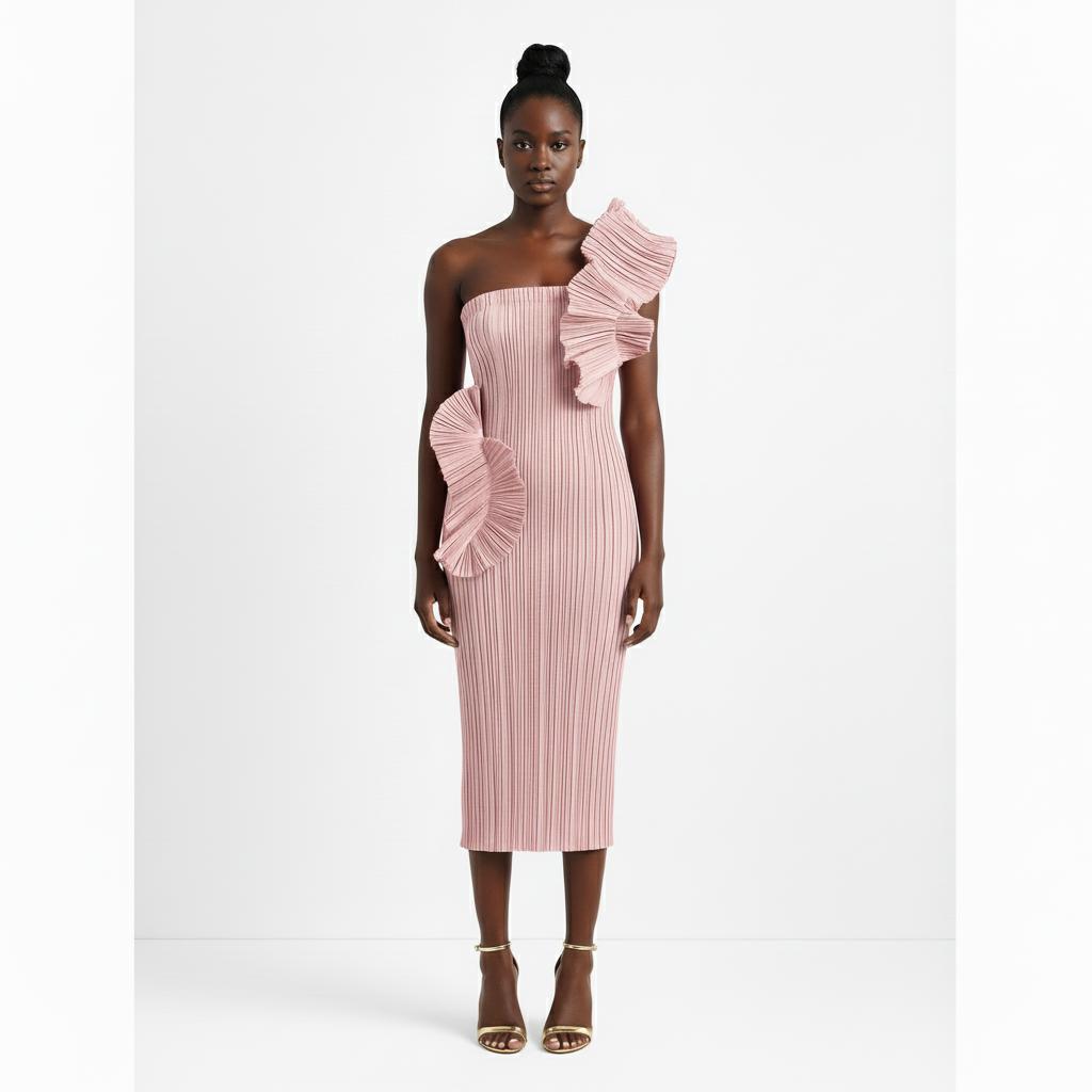 Elegant One-Shoulder Midi ‘Noelle” Dress