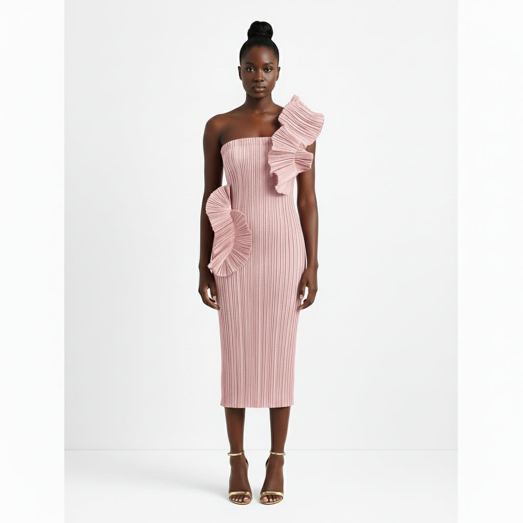 Elegant One-Shoulder Midi ‘Noelle” Dress