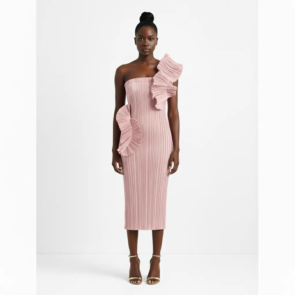 Elegant One-Shoulder Midi ‘Noelle” Dress