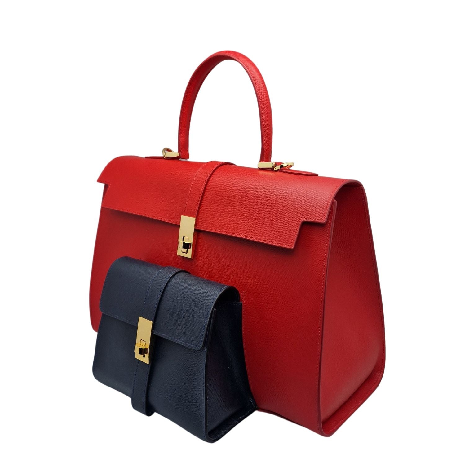 Ethereal Double Dose Bag In Saffiano Calf Leather - Black & Brown