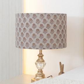 Hand Block Printed Pure Linen Drum Lampshade - Bagru Buti