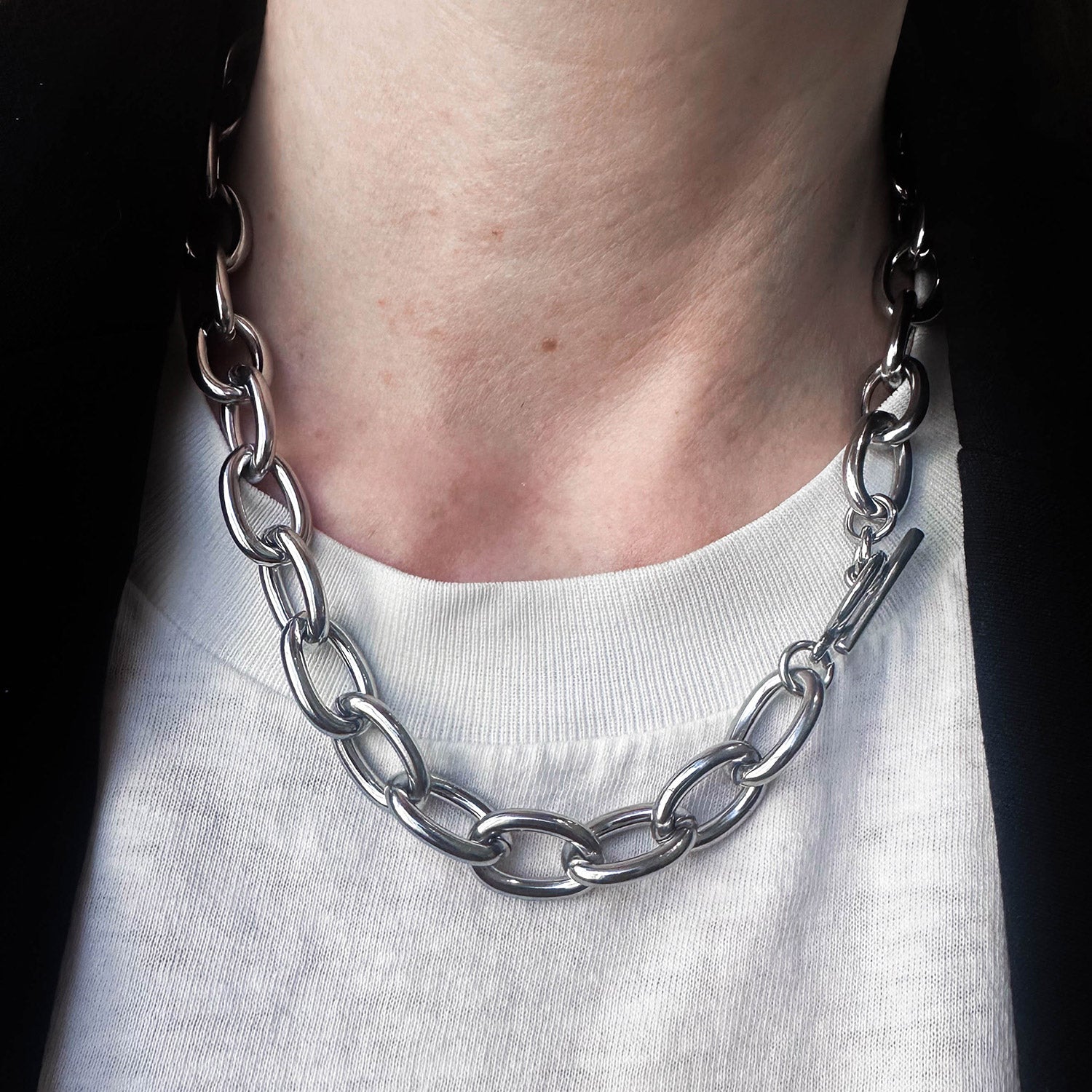 Silver Round Chain Necklace Bracelet Set