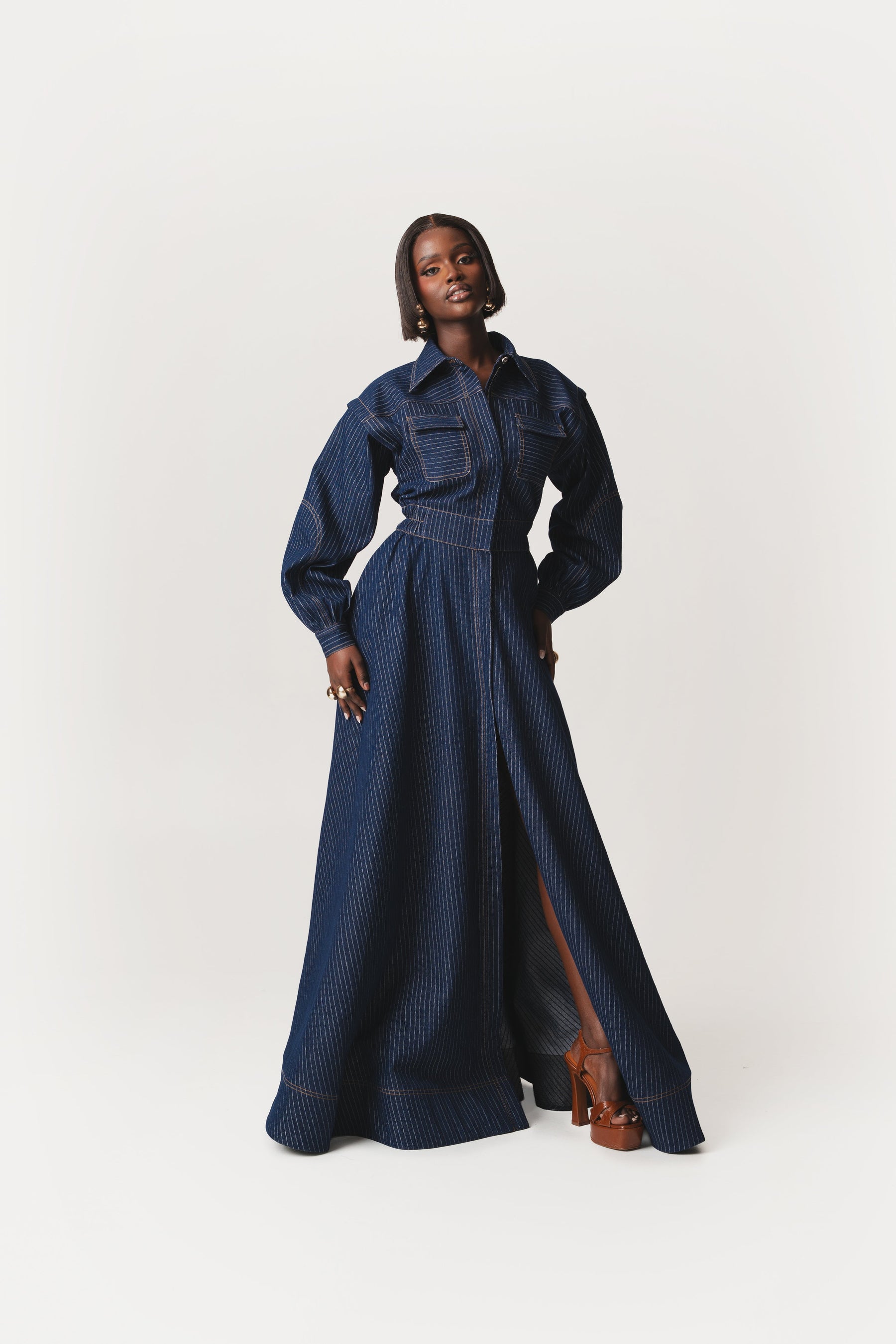 Denim Pinstripe EMMA Maxi Dress