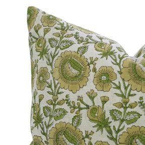 Decorative Hand-Block Printed Design Pure Linen Pillow Cover - Sunflower