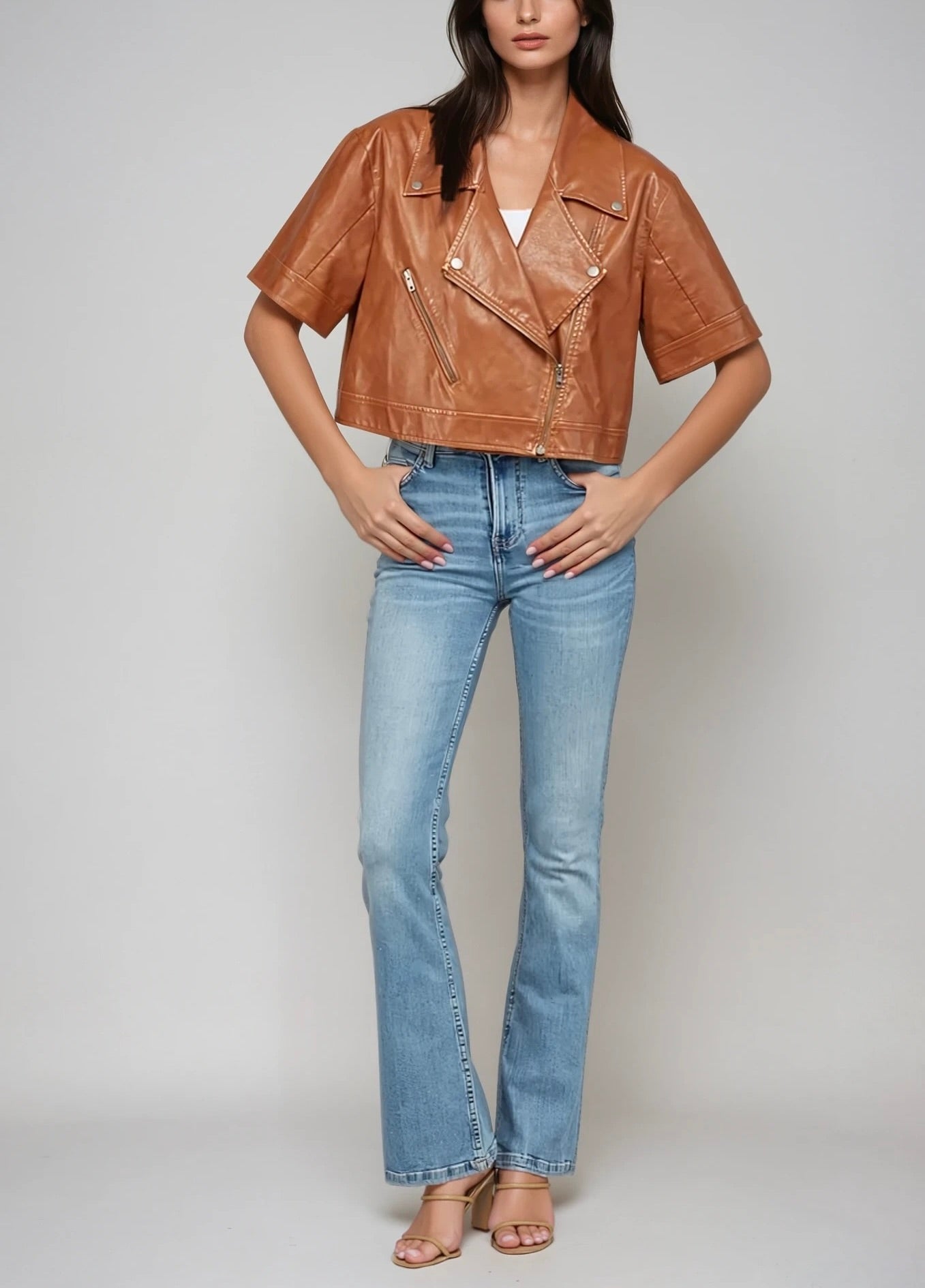 Romy Crop Faux Leather Moto Jacket