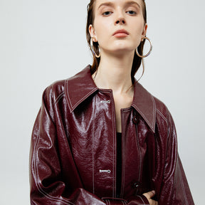 BRIA LEATHER MAROON TRENCH COAT