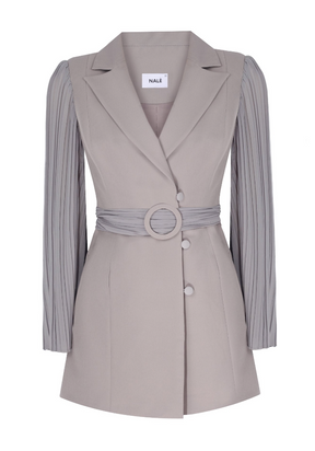 Pleated Sleeves Blazer Dress & Palazzo Wide Leg Trouser Suit