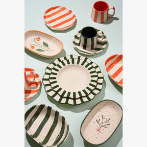 Ceramic olive Stripe  Coffee cup- 220ml  (Set of 2)