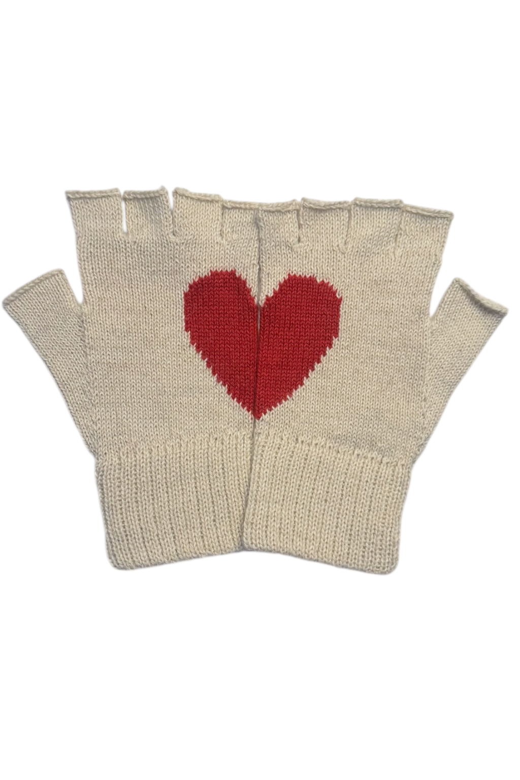 Heart fingerless alpaca gloves