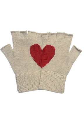 Heart fingerless alpaca gloves