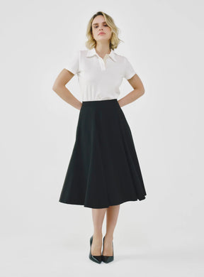High-Waist Midi Skirt with Elastic Waistband