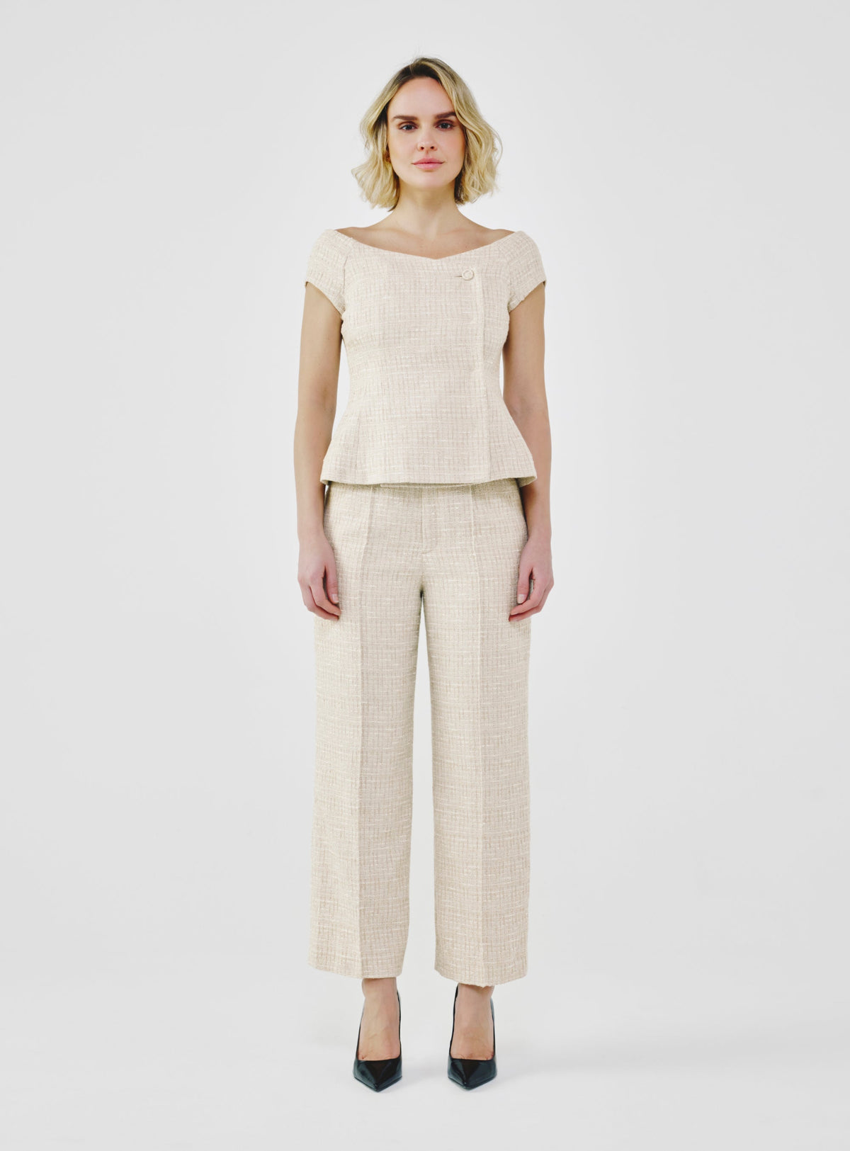 Tailored Fancy Tweed Bardot Top