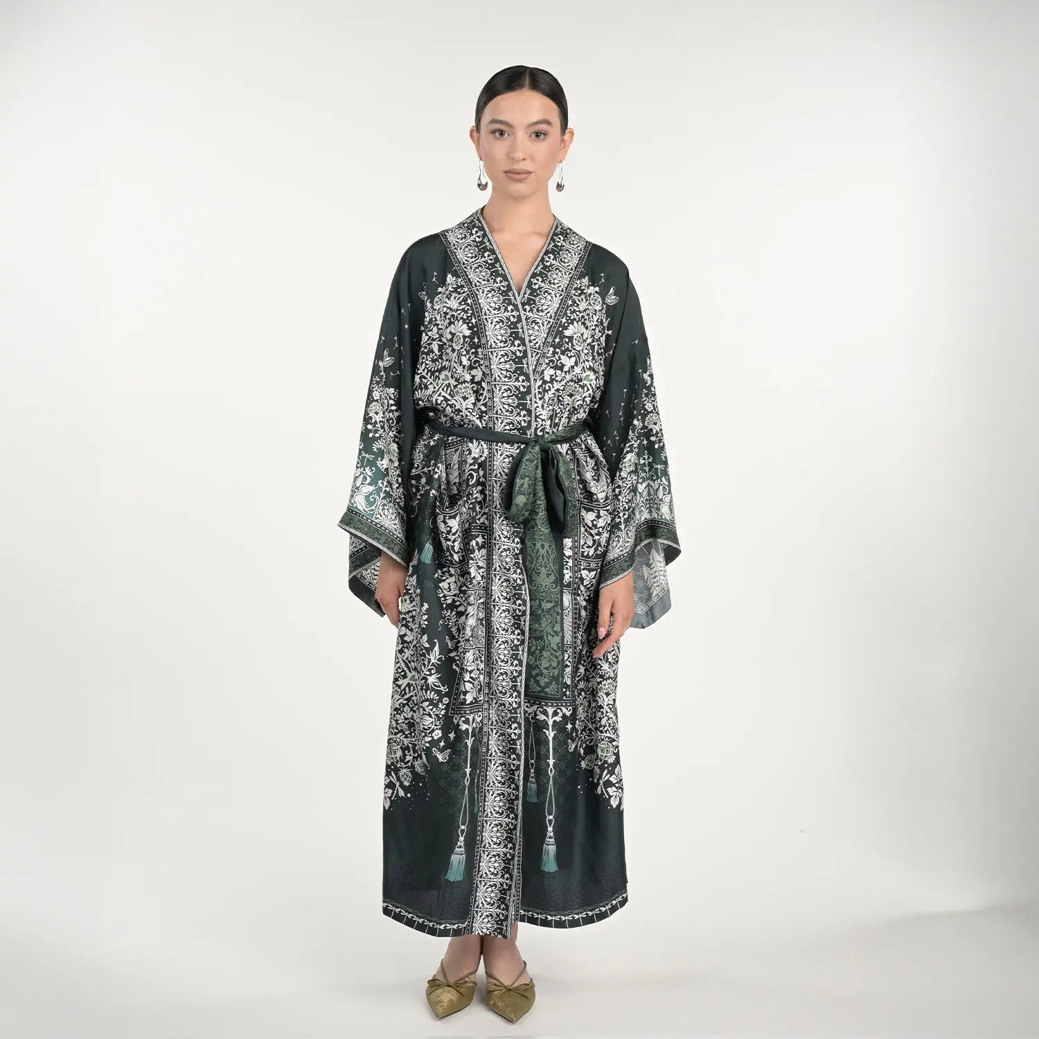Tree Of Life Silk Robe In Green