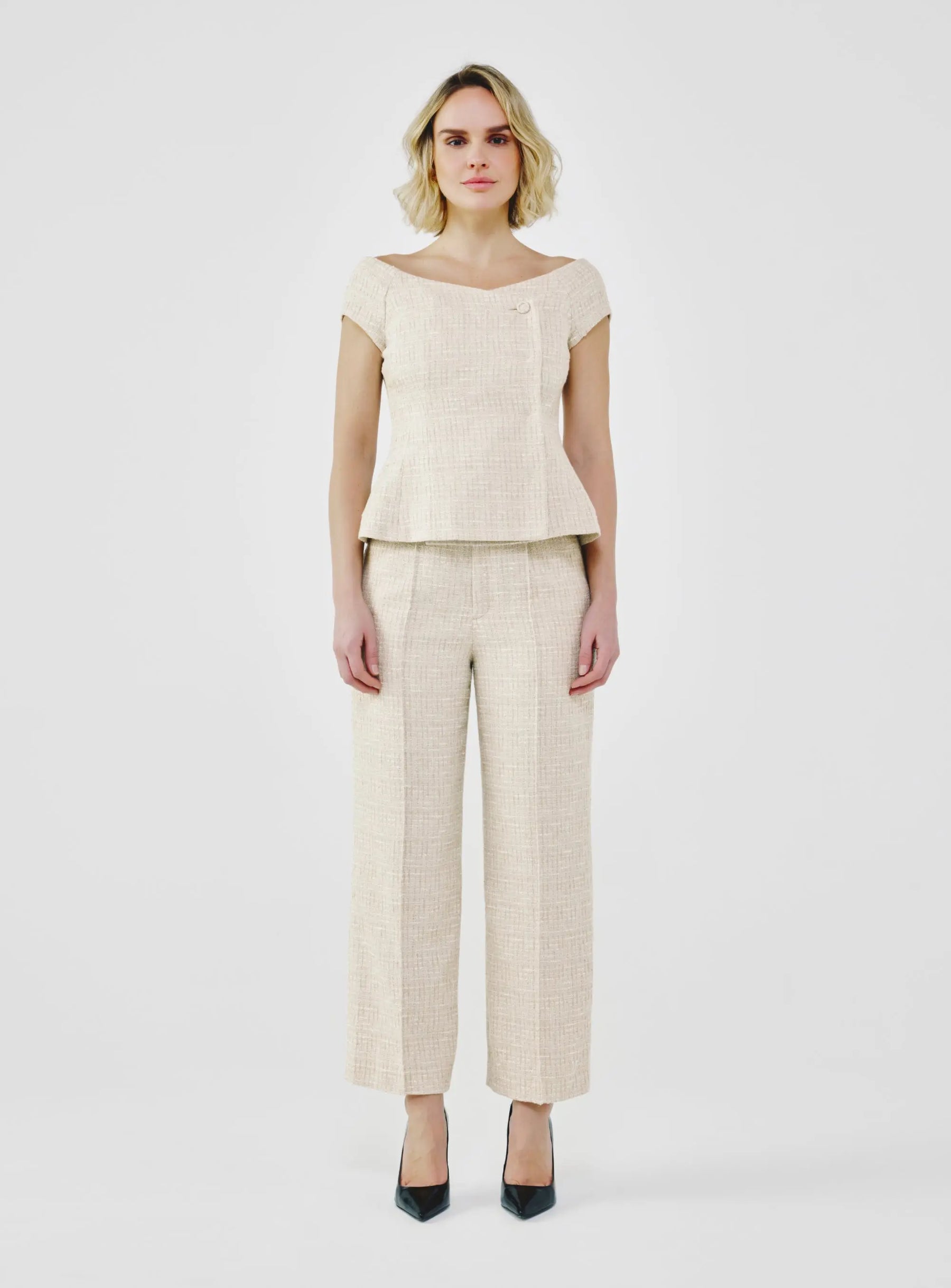 Tailored Fancy Tweed Bardot Top