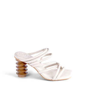 Ficus Pop Bone Leather Sculptural Heel Sandals