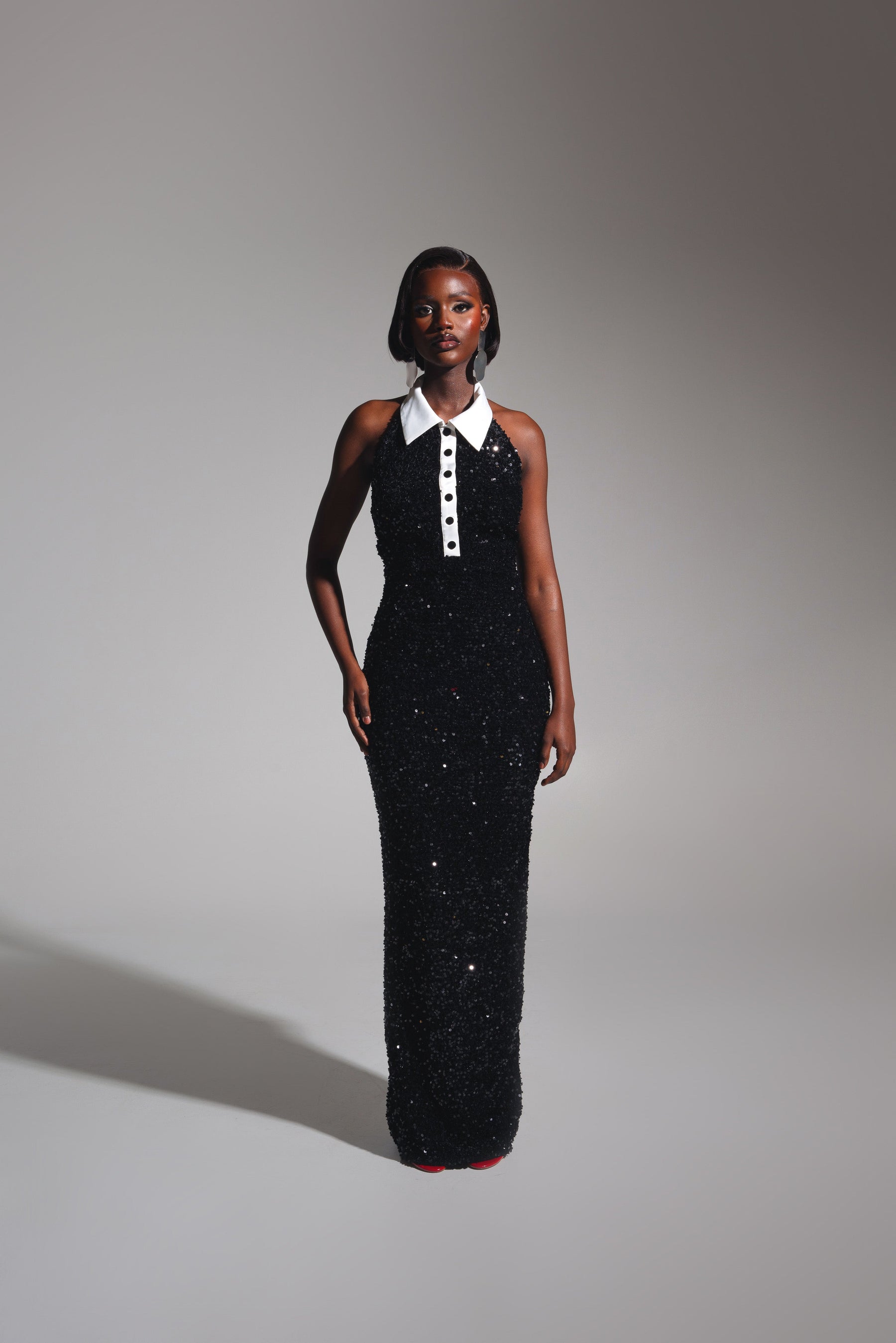 RIA Halter Sequin Maxi Dress in ONYX