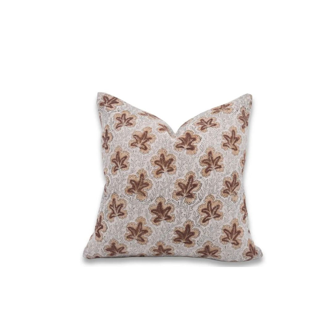 Handmade Floral Thick Linen Block Print Cushion Cover - Pushp Samhita