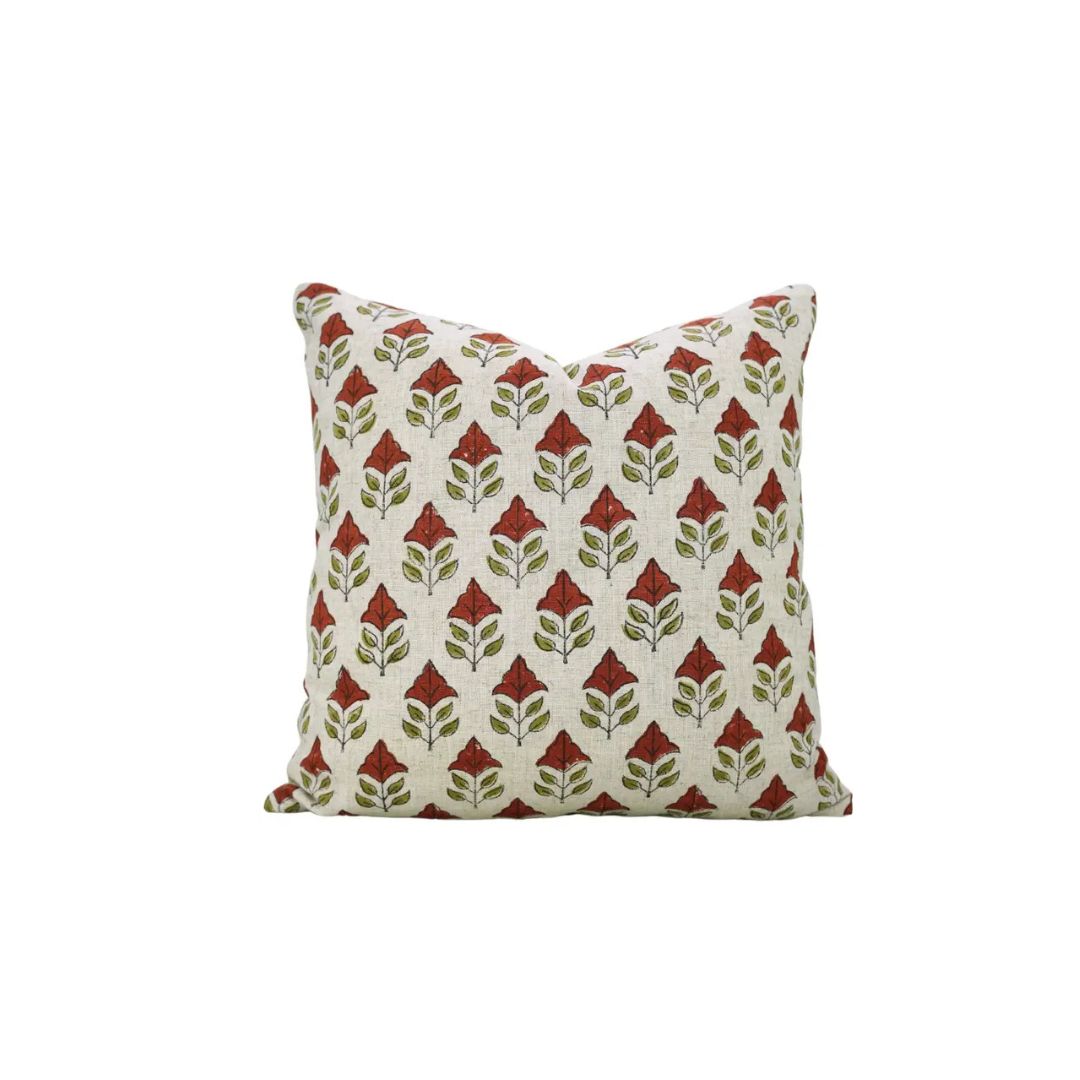 Interior Decor Hand Block Print Viscose Linen Table Pillow Cover- Mayur