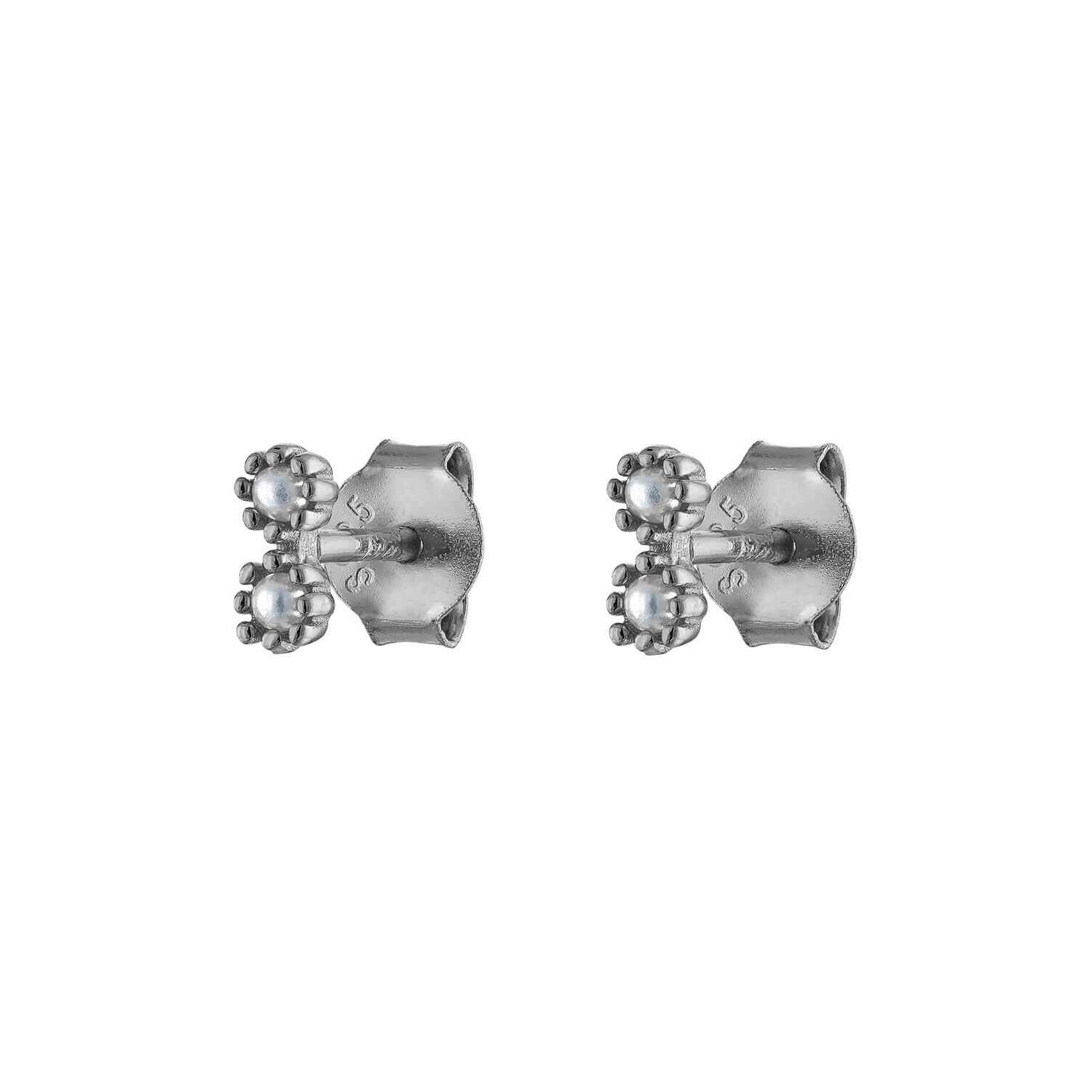 Double Pearl Gold Earring Stud