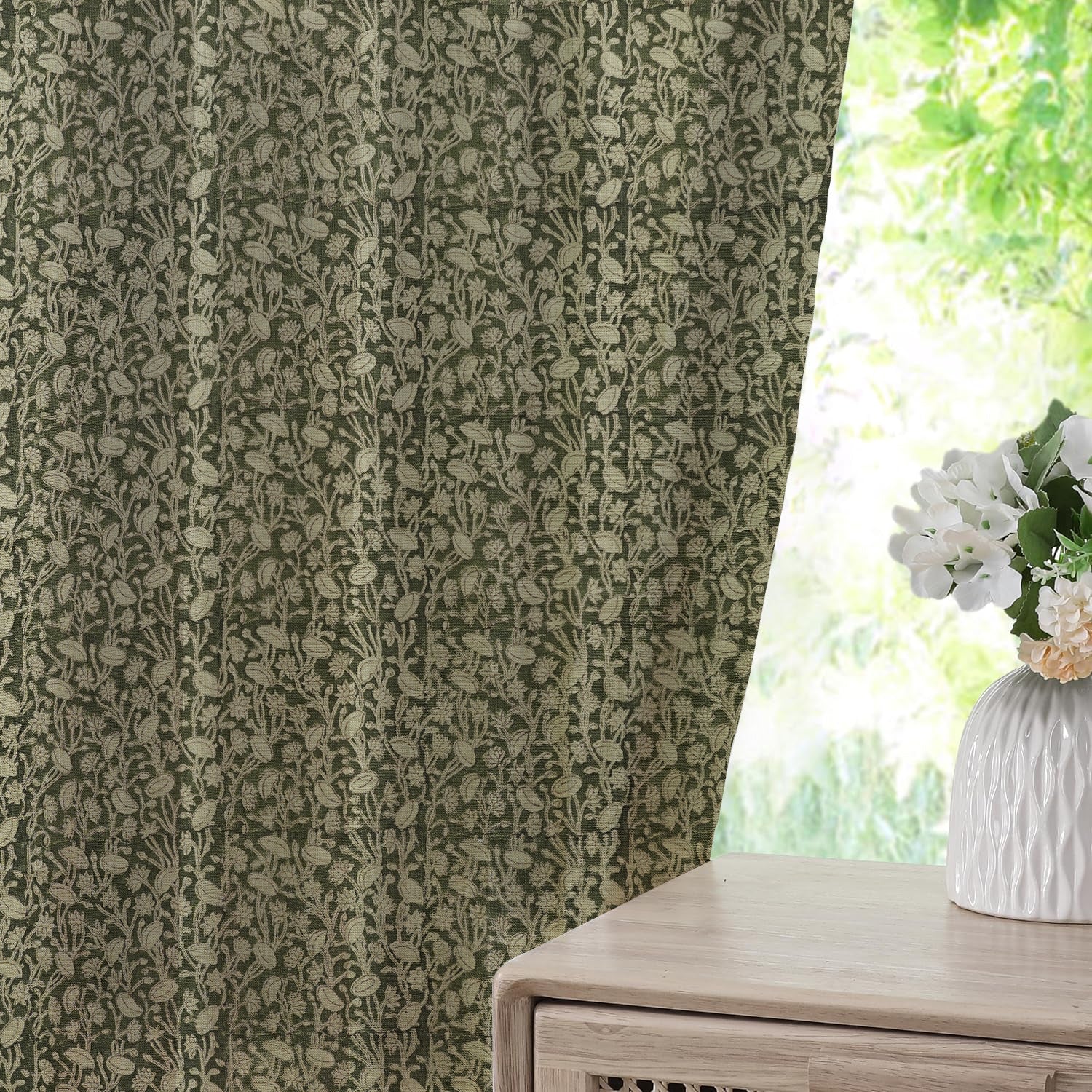 Classic Block Print Thick Linen Pleated Curtain - Pishta