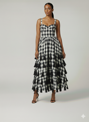 Amira Luxe Gingham Corset Dress with tassels