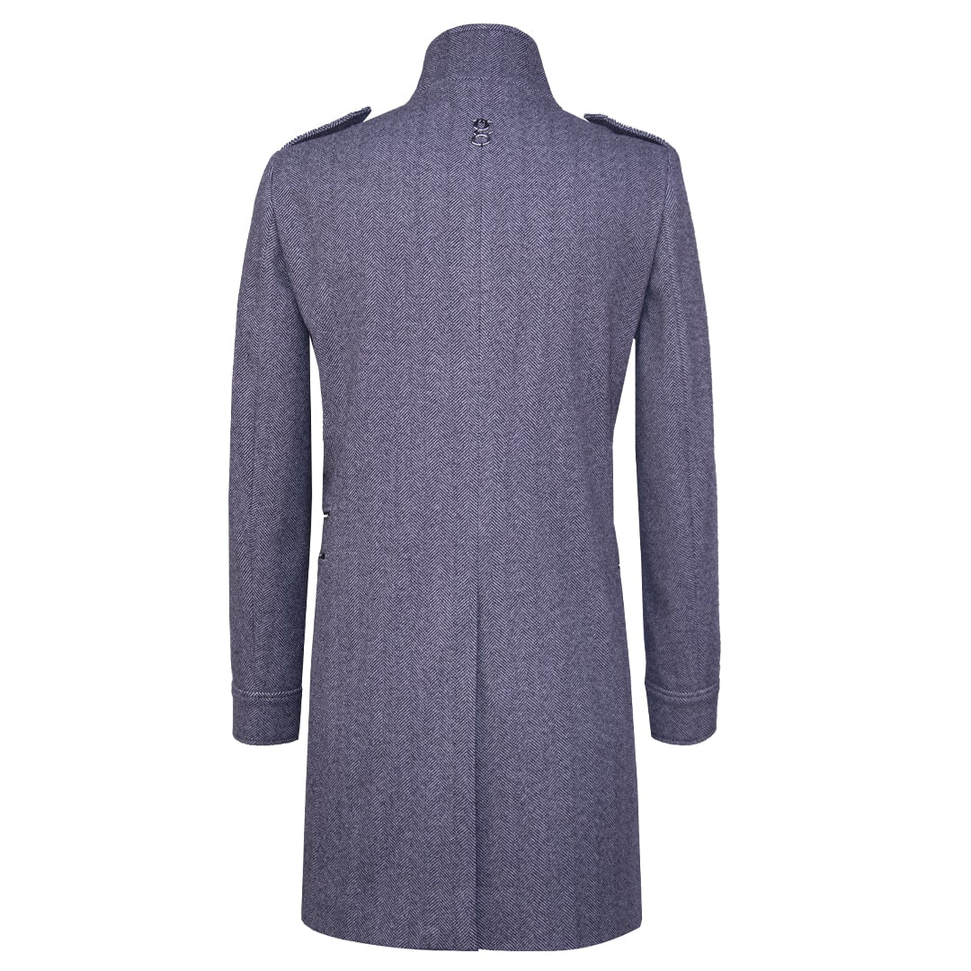 Gray coat featuring snaps and zipper details