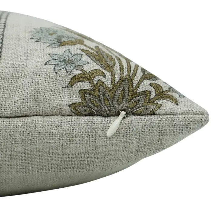 Ethnic Hand Block Printed Thick Linen Pillow Cover- Morpankh Border