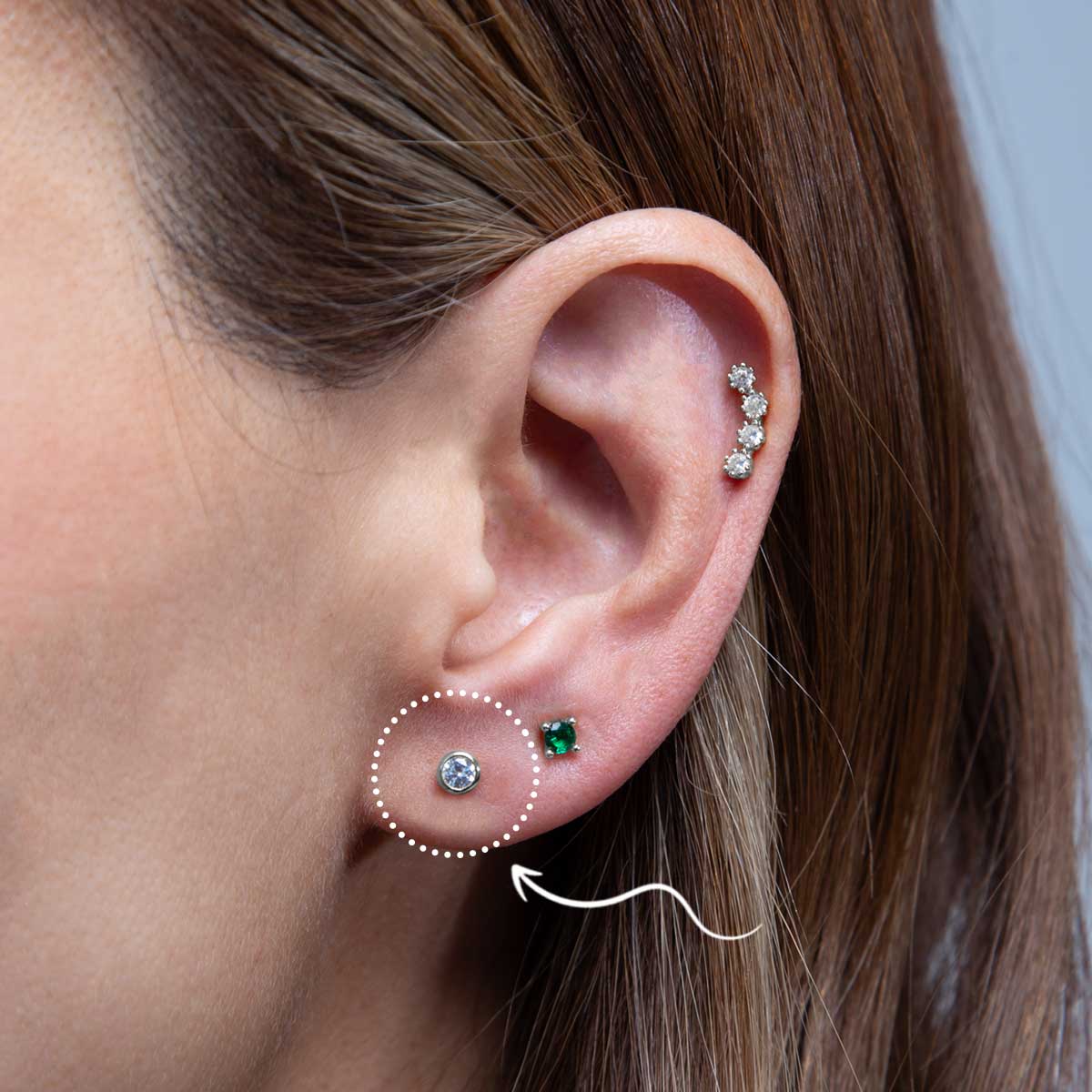 Single Round Pave Flatback Sterling Silver Earring Stud