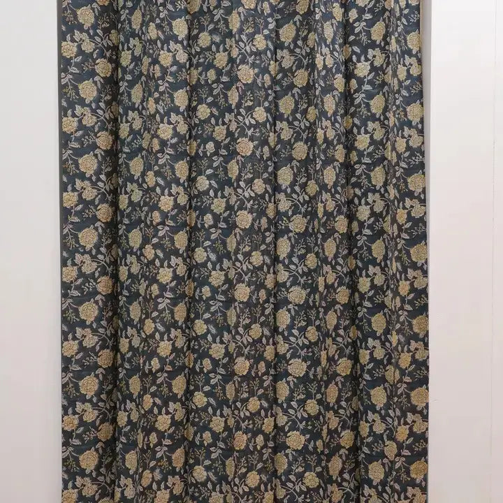 Floral Handmade Pure Linen Pleated Curtain: Rameshwaram