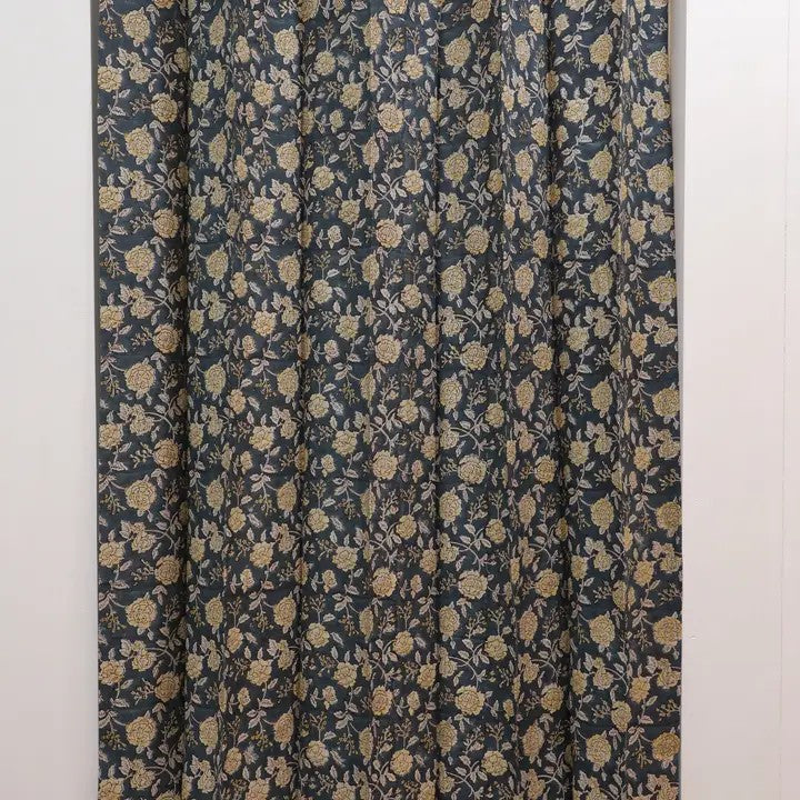 Floral Handmade Pure Linen Pleated Curtain: Rameshwaram